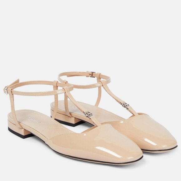Gucci Marmont Double G Patent T Strap Ballerina Ballet Flat Sandals Shoes - Picture 1 of 14